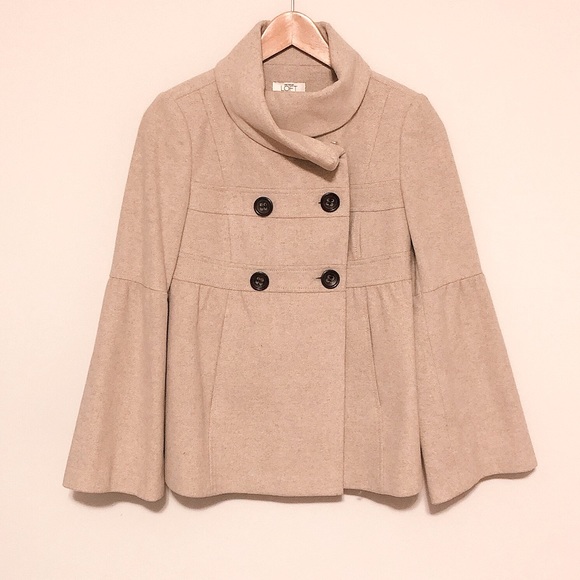 LOFT Beige Pea coat with Bell Sleeves - Picture 2 of 6